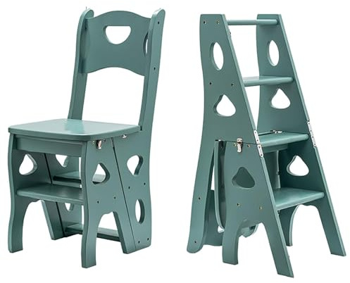 Wooden Library Ladder Chair - Multifunctional Folding 4-Step Stool Display Stand for Home, Portable Walnut Design (35x47.5x88cm)