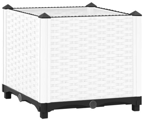 Tino Tech Jardín alto de 40 x 40 x 38 cm, de polipropileno, para verduras, flores, jardineras, maceteros para exteriores, bancal de cultivo, bancal de hierbas, bancal para plantas, color blanco