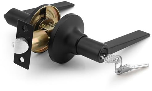 ANNFUZ Entrance Door Handle Lock with Keys,Reversible Door Lever for Right & Left Side,Perfect for Interior Exterior Front Door,Office,Bedoom,Not Keyed Alike Entry Door Lock,Matte Black