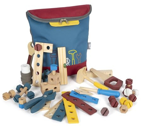 small foot Werkzeugrucksack Konstruktion „Workshop“, Kinder-Rucksack mit 8 Werkzeugen aus Holz, ab 3 Jahren, 12603