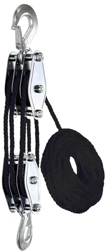 Rope Hoist, Block and Tackle 2200 Lbs Breaking Strength, Pulley Block 1100lb Loading Capacity for Animal Husbandry, Warehouses, Constructions
