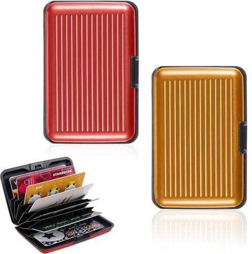 ZKGYUS Porte Carte de Crédit en Aluminium, Porte Cartes Anti-RFID, 6 Slots pour Vos Cartes de Crédit, Porte Carte Anti piratage étui pour Cartes de Visite, pour Hommes et Femmes(Rouge et Or)