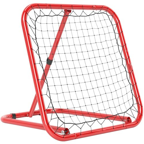 HOMCOM Rebounder für Fußball, 78 x 84 cm Prellwand mit Heringen, verstellbar in 5 Stufen, tragbar, Kickback Tor, Fußballtor für Jugendliche, Fußball Trainingszubehör für Baseball Training Rot