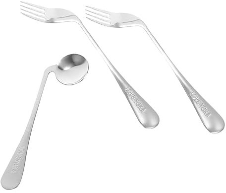 HAWILLOSCH Ensemble Cuillère Coudée Et Fourchette D'alimentation Inclinée 3 Pièces Acier Inoxydable Ergonomique Pour Personnes Âgées Alitées Assistance Repas Pratique