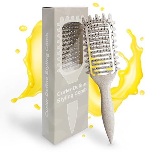 Qufiiry Brosse Cheveux Bouclés, Brosse Demelante Cheveux, Pour Cheveux Mouillés Épais Bouclés, Peigne Brosse Coiffante Brushing pour Femmes Hommes Filles, Blanc Cassé