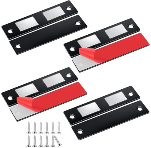Romon Iman Puerta Armario Autoadhesivo, 4 Pcs Cierre Magnetico Ultra-fino Pestillo Puerta Corredera Armario, Iman Adhesivo de Cocina Mueble Cierre Cajones Alacena Clausura Cerradura Magnetica, Negro