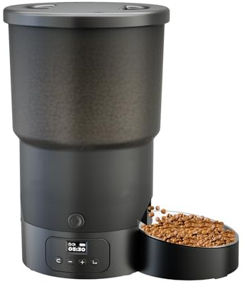 Gimars 5L Distributore Automatico Cibo Gatti, Schermo LCD Facile da Usare, Dispenser Crocchette Cani Programmabile da 1-6 Pasti al Giorno, Ciotola in Acciaio Inossidabile, Registrazione Vocale 10s