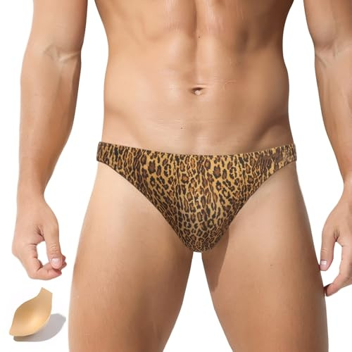 Ausing Mens Swimming Briefs Swimwear Mini Trunks Bikini Swimsuit Bathing Suit for Summer Surf Leopard Print Swim Trunks M