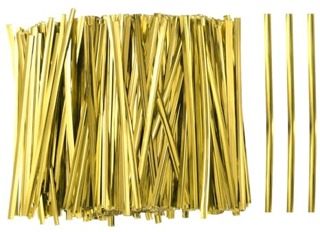 QUARKZMAN 800pcs Bolsas Twist Ties 4 Reutilizables Plástico Metálico Twist Ties Alambre Lazos para Fiesta Pan Dulces Pastel, Tono Dorado