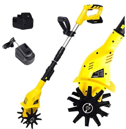 Electric Small Rotavator,Garden Tiller, 20V Electric Cordless Hand Tiller Cultivator with Rechargeable Lithium Battery and Charger, Portable Soil Tiller Rotavator for Gardens, Vegetable Plots,220V