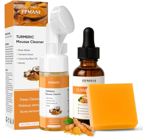 Turmeric Face Wash Set, Turmeric Facial Cleanser & Turmeric Soap Bar & Oil for Face & Body Suit to All Skin Type, Protect Sensitive Skin Improve Skin Condition Soothing Irritation