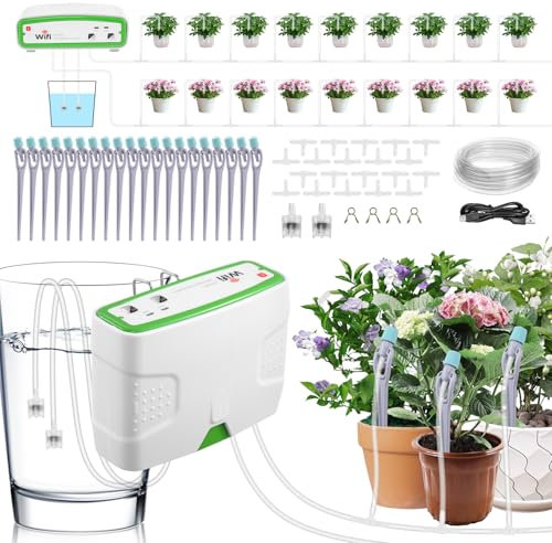 Bellanny Gartenbewässerungssystem | WiFi App Tropfbewässerung Set | Automatische Gartenbewässerung, Pflanzen-wassersparenden Bewässerung System mit Doppelpumpe für Garten Balkon Gewächshaus(20Tropfer)