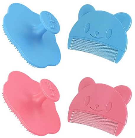 LAJUP 4 Stück Baby kamm und Badebürste, Milchschorf Kamm Baby, Kopfhaut Massagebürste Baby mit Weichen Silikonborsten, Silikon Baby-Badebürste für Neugeborene, Baby