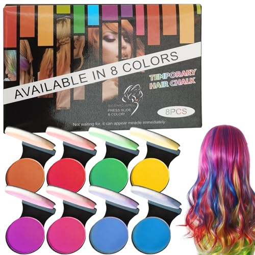 8PCS Hair Chalk for Kids - Temporary Hair Dye Powder - Pink Orange Red Purple Blue Yellow Green Temporary Hair Colour Chalks Gift for Girls & Boys 5+ Year Old Stage Halloween Christmas Party Cosplay