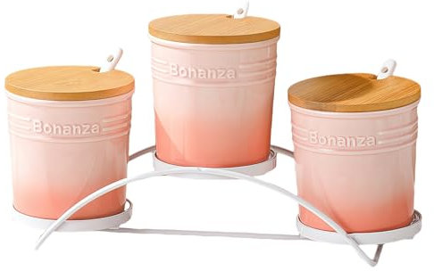 Dowbom Azucarero con tapa y cuchara, juego de 3 tarros de almacenamiento, contenedor de azúcar, azucarero, azucarera (rosa)