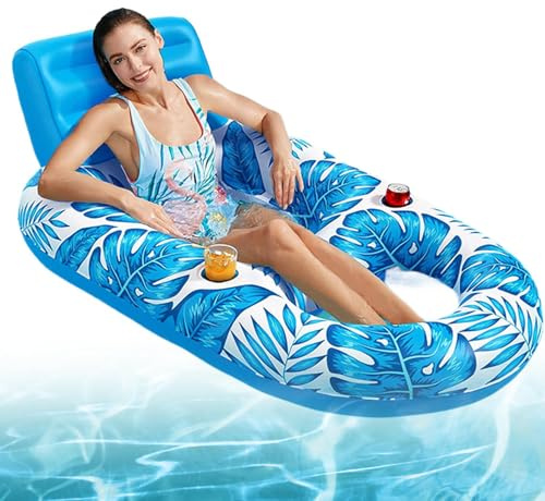 Schwimminsel Liege Für Erwachsene - Aufblasbare Poolinseln Für Erwachsene Im Schwimmbad,Mit Getränkehalter Und Ahornblatt Design Für See Freibad Sonnenbad Urlaub