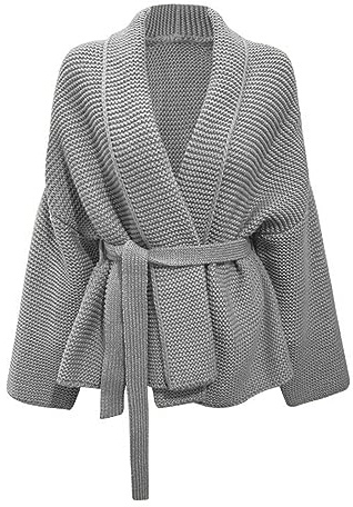 LZPCarra Cardigan pour femme court, manteau tricoté surdimensionné pour femme en grosse maille pull en tricot long vêtement d'extérieur avec ceinture poches manteau en tricot surdimensionné pull pour