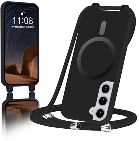 ColasGalys für handykette Samsung Galaxy S21 FE Hülle mit Band Magnetisch Kompatibel mit Mag Safe für Handyhülle Samsung S21 FE Hülle mit Band Kratzfest TPU Silikon schwarz