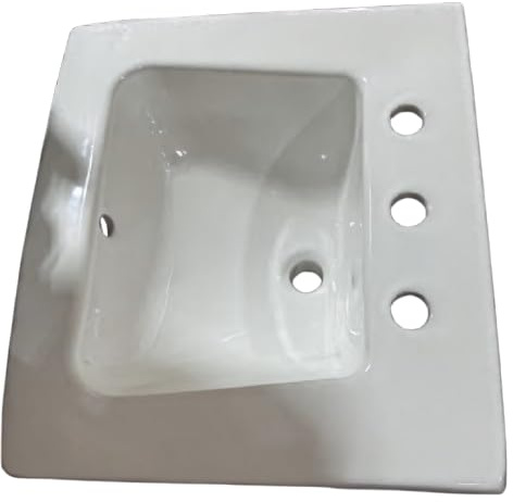 Wall-Mount Bathroom Sink – Durable Vitreous China, 3-Hole (8” Widespread) Faucet + Drain Hole, Modern Rectangular Design, White (Rectangular 3 Hole Sink)