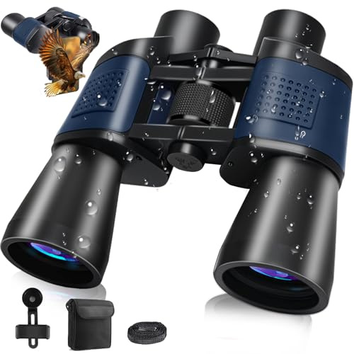 Binoculares de Visión Nocturna 20x50 Prismáticos Profesionales Binoculares para Adultos con prismas BAK4 y Lentes FMC, Antiniebla e Impermeables con Adaptador para Smartphone de Aves, Senderismo