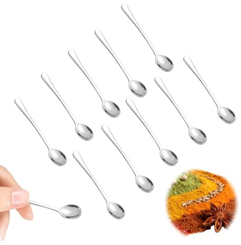 10 Stück Tiny Edelstahl Löffel 7,5CM Kleine Löffel für Gewürzgläser, süße kleine Espressolöffel Edelstahl Gewürzlöffel, Espressolöffel Mini für Gewürze, Salz, Zucker, Honig Fun Scoops