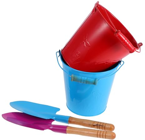 CORHAD 4 Stück Teiliges Strandeimer aus Robustem Metall mit Schaufel Bunte Sandschaufel und Eimer für Jungen und Mädchen für Strand und Sandkastenspaß Zufällige Farbe