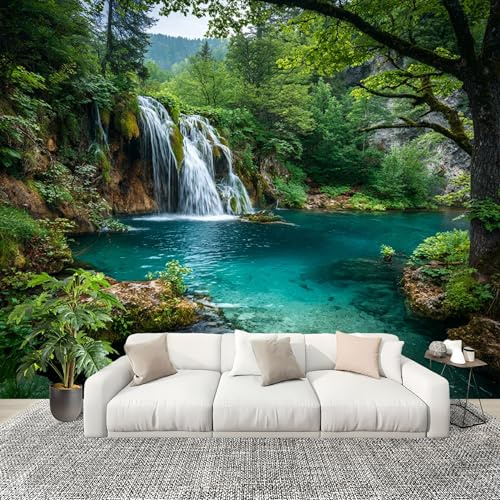 Sala de Estar Mural 350x256cm Plantas De Cascada De La Selva Tejido No Tejido Fotomurales Verde Mural Se aplica a Pared Panorámico Para Dormitorio TV Pared Murales Póster
