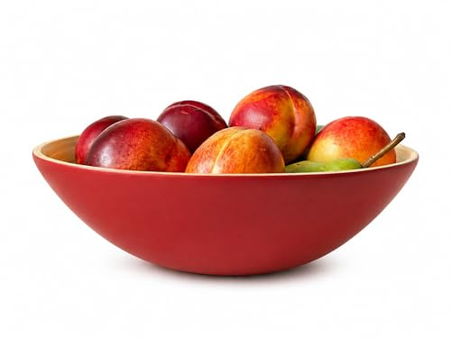 TONKING Handcrafted 30cm Bamboo Serving Bowl – Wooden Bowl for Fruit, Salad, Vegetables – Eco-Friendly & Stylish Tableware Matte Red L