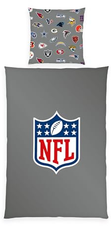 Herding NFL Linge de lit, Motif réversible, 80 x 80 cm + 135 x 200 cm, avec Fermeture éclair, 100% Coton/renforcé, Gris