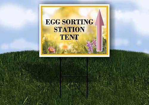 Egg Sorting Station Tent Spring Flowers Yellow Field Up Arrows Single Sided 18x24 in. Yard Road Sign w/Stand