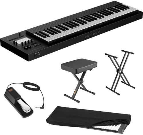 EXPRESSIVE E Osmose 61-Key Synthesizer and MPE Controller Bundle with Auray KSCL-2X Double-X Keyboard Stand, Auray PBS-17 X-Style Piano Bench, Auray FP-P1L Sustain Pedal and Kaces KKC-MD Dust Cover