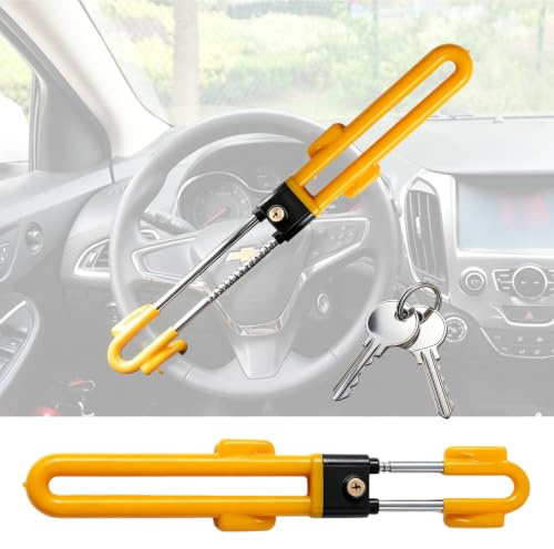 Cepo para volante de coche, antirrobo, bloqueo de volante universal con 2 llaves, inmovilizador para coches, autocaravanas, furgonetas (amarillo)