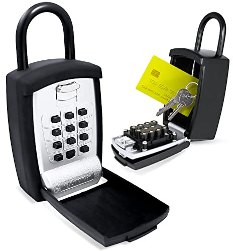 KeyGuard SL-500 Punch Button Lock Box, Black | Portable Shackle LockBox For Outside- Fits House Keys, Car Keys, Fobs, Credit Cards/IDs & More | Keypad Safe Box, Digital Push Button Combination Lock