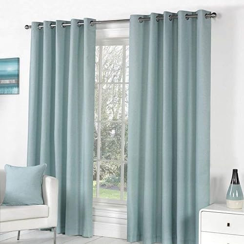 Fusion Sorbonne Duck Egg Blue Eyelet Curtains – W168 x L229cm (66x90) – 2 Panels – 100% Cotton – Thermal Lined Drapes – Plain Modern Curtains for Bedroom & Living Room – Soft Stylish Window Dressing
