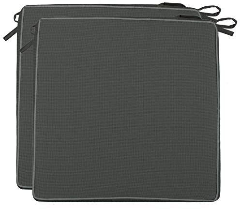 Brandsseller 2er Set Sitzkissen 40x40x4 cm – Wasser- & schmutzabweisende Stuhlkissen mit Bindebändern & Paspel – Für Innen & Außen – Garten, Terrasse, Küche – Anthrazit