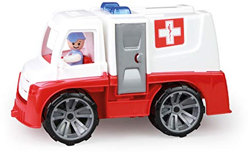 Lena 04456 - TRUXX Krankenwagen Einsatzfahrzeug mit Spielfigur als Sanitäter und Krankentrage, Krankenauto mit Zubehör, Krankentransporter mit Türen zum Öffnen, Spielfahrzeug für Kinder ab 24m+