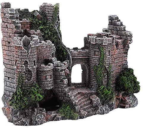 Castle Aquarium Dekoration Aqua Ornaments Harz Castle Aquarien Castle Dekoration verstecken Haus Aquarium Ornamente Zaubererschloss mit realistischen Details Simulation, 19 x 14 x 8 cm