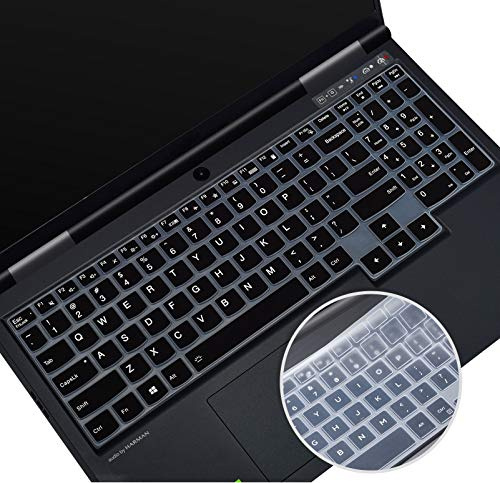 Tastaturschutz aus Silikon für 2020 Lenovo Legion 5 Serie Legion 5 5i 5p 5pi 15,6 Zoll und 17,3 Zoll Gaming Laptop, Lenovo Legion 3i 7i Gaming Laptop Tastaturschutz (Schwarz + transparent) 2 Stück
