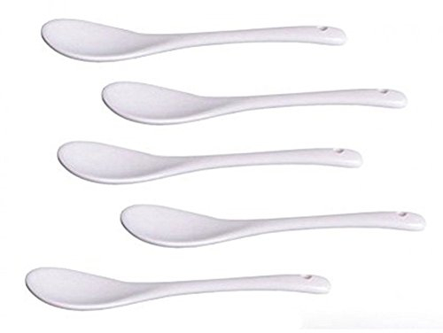 Set di cucchiaini da tè in ceramica bianca per marmellata, miele, zuppa, yogurt, matrimonio, cena, decorazione per feste, confezione da 5 durevoli e utili. Durevole