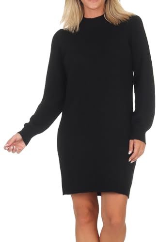 JDY Damen kurzes Strickkleid JDYRue High Neck Langarmkleid mit Stehkragen 15238237 Black S