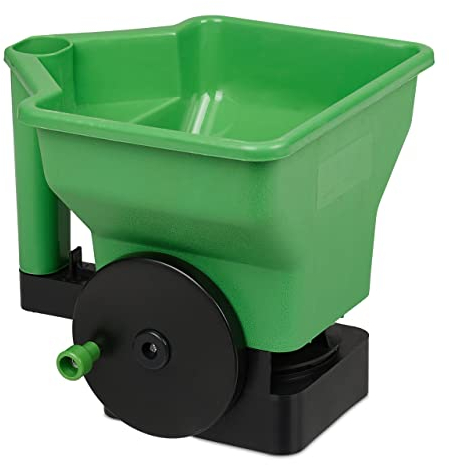 Relaxdays Handstreuer, 3 l Streugut, Kurbel, 3-stufig einstellbare Streumenge, Grassamen- u. Düngerstreuer, grün-schwarz