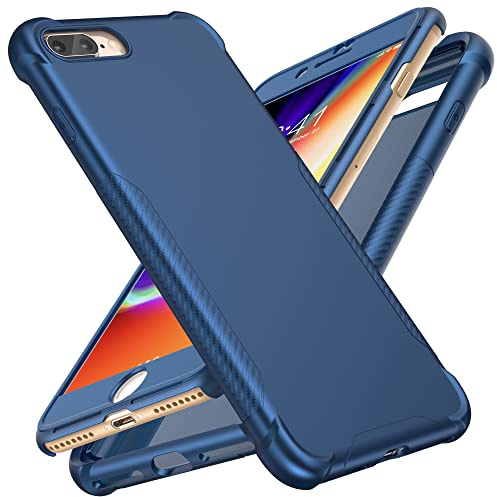 ORETECH Handyhülle für iPhone 8 Plus Hülle, iPhone 7 Plus Hülle, mit [2X Displayschutzfolie] 360 Grad Ganzkörper Schutzhülle Stoßfest Silikon Bumper Case Cover Hülle für iPhone 7 Plus/8 Plus, Blau