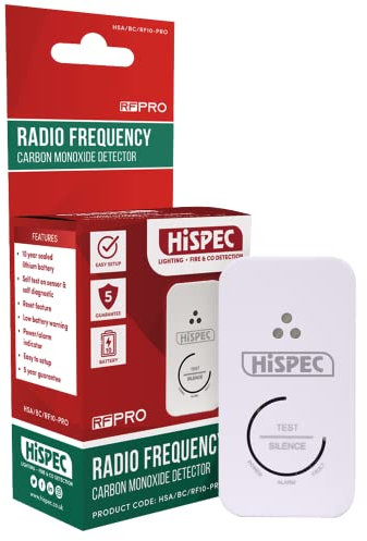 Hispec Electrical Products Limited HSA/BC/RF10-PRO Carbon Monoxide Detector, 9 V, White
