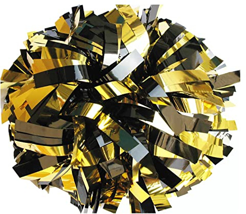 GUIFIER 1 Paar Cheerleader Pompons Handblumen, Metallic Cheerleading Pom Poms, Chearleader Pom Pom Kinder Tanz Pompon Cheerleader Puschel für Sportveranstaltungen, Ballspiele Teamgeist-Schwarz un Gold
