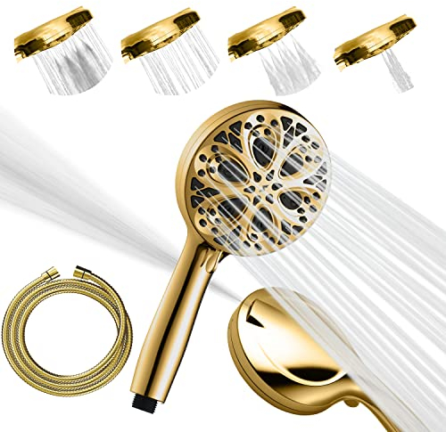 SparkPod Shower Head and Hose Set - High Pressure Showerhead with 10 Spray Settings - Luxury 5 Handheld High Power Shower Heads with High Pressure Jets - Egyptian Gold (No Filter)