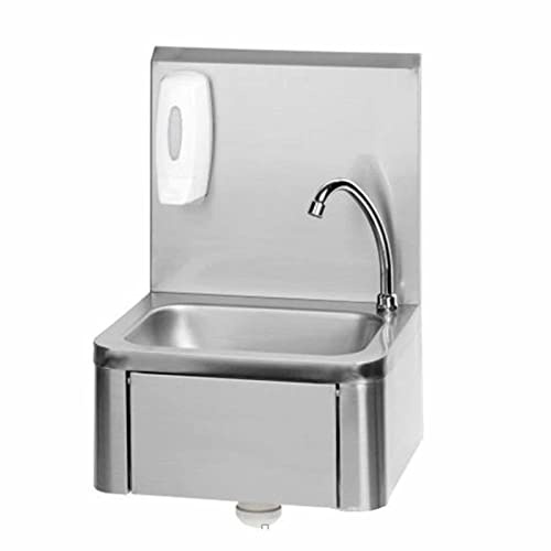 Stainless Steel Single Bowl Sink for Washing, Wall Mount Knee-Operated Washing Basin Commercial Hand Basin with Faucet for Restaurant Kitchen Home