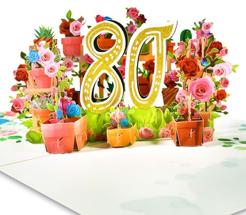Greeting Art födelsedagskort 80 år, kort 80. Födelsedag, 80. Födelsedagskort, popup-kort 80, 3D popup-kort födelsedag gratulationskort för kvinnor mödrar fru män vänner