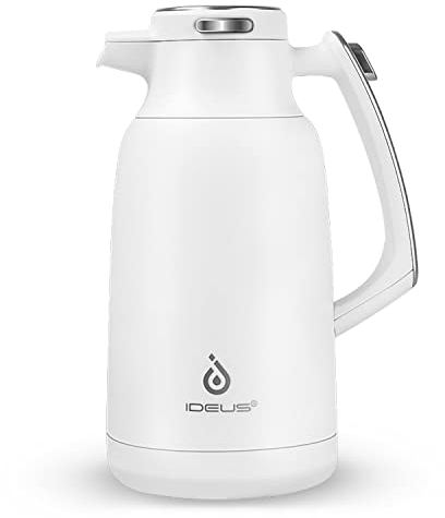 IDEUS Cafetière isotherme à double paroi en acier inoxydable - 2 l - Garde au chaud pendant 12 heures - Pour 15 à 20 tasses - Blanc