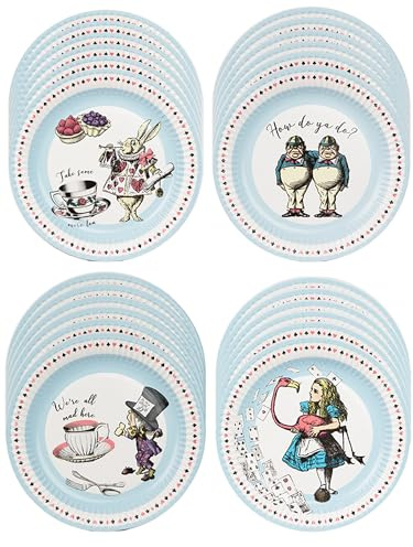 Talking Tables Alice nel paese delle meraviglie, piatti di carta usa e getta per feste del tè del Cappellaio Matto, compleanno, baby shower, Giornata mondiale del libro, 4 disegni con personaggi, 23
