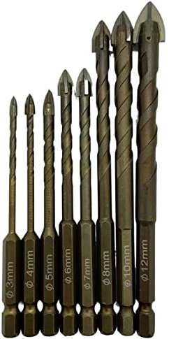 SLOYCA Set di Punte for Trapano for Piastrelle esagonali a Croce da 3-12 mm for Kit di Utensili for Punte triangolari in Lega Dura for Mattoni in Cemento Armato (Color : 8pcs)
